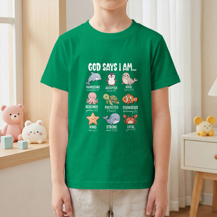 Christianartworkshop Relax Fit Whale Penguin Crab Print Faith Slogan Kids Short Sleeve T-Shirt - image 19