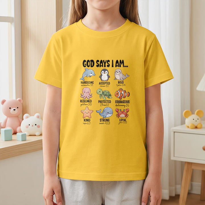 Christianartworkshop Relax Fit Whale Penguin Crab Print Faith Slogan Kids Short Sleeve T-Shirt - image 2