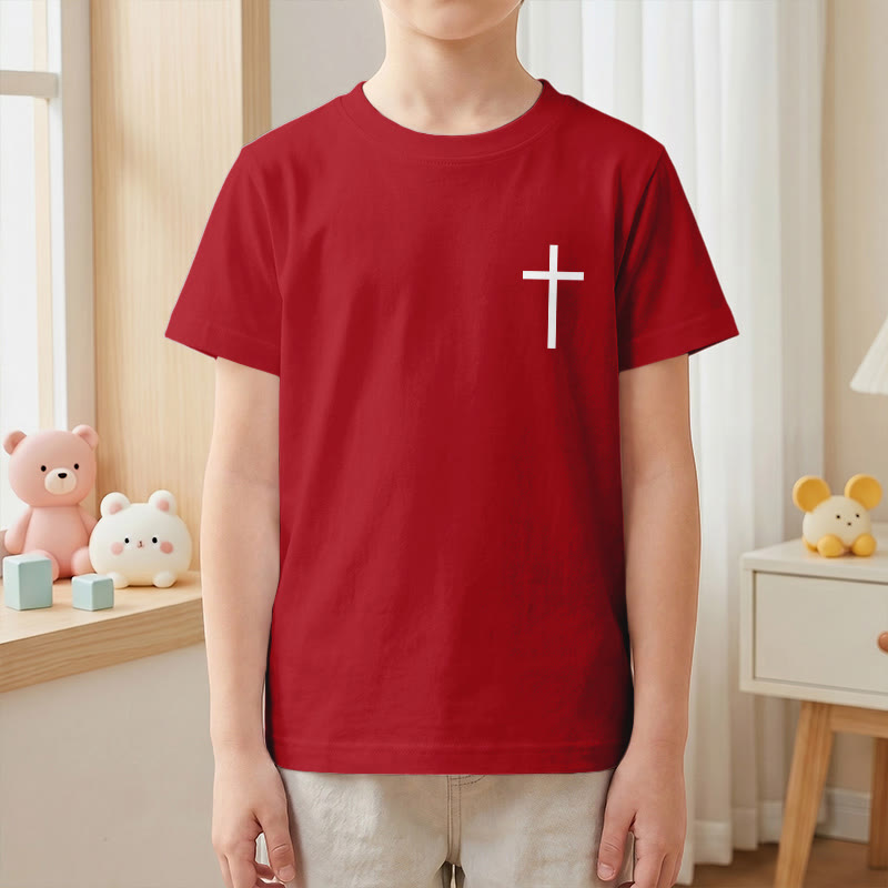 Christianartworkshop Philippians 4:13 Front Chest Cross Back Gothic Font Scripture Kids Short Sleeve T-Shirt - image 58
