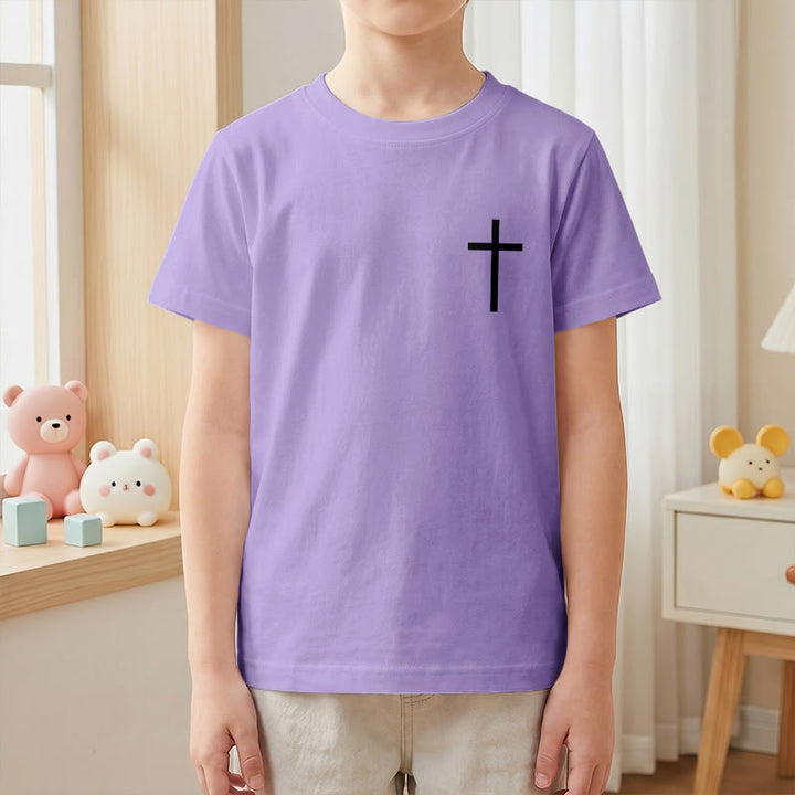 Christianartworkshop Philippians 4:13 Front Chest Cross Back Gothic Font Scripture Kids Short Sleeve T-Shirt - image 49