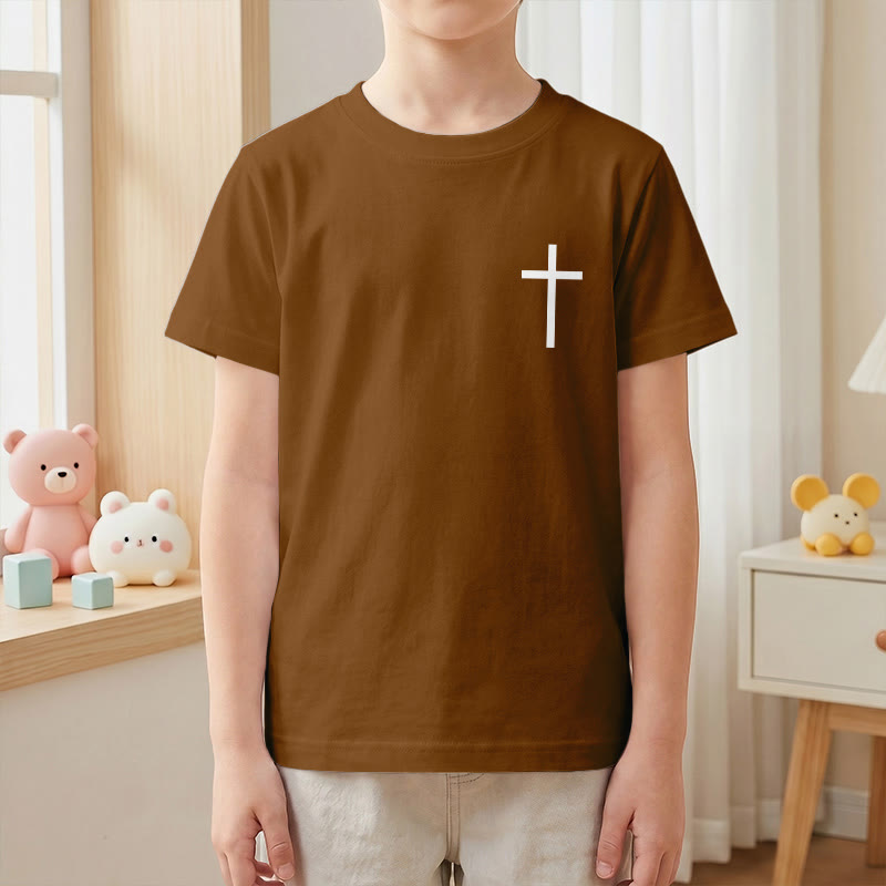 Christianartworkshop Philippians 4:13 Front Chest Cross Back Gothic Font Scripture Kids Short Sleeve T-Shirt - image 22