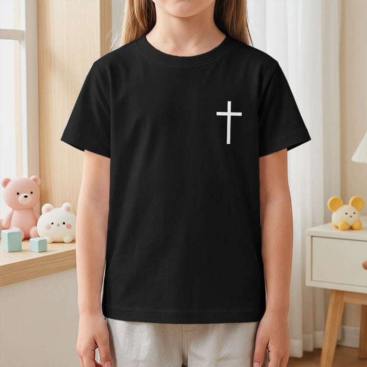 Christianartworkshop Philippians 4:13 Front Chest Cross Back Gothic Font Scripture Kids Short Sleeve T-Shirt - image 41