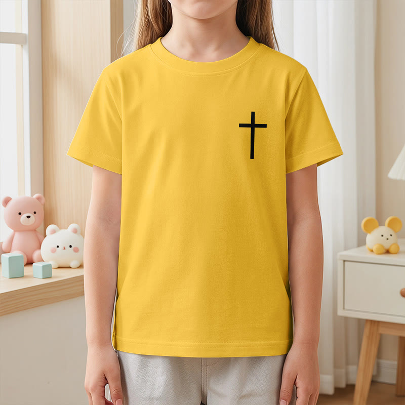 Christianartworkshop Philippians 4:13 Front Chest Cross Back Gothic Font Scripture Kids Short Sleeve T-Shirt - image 32