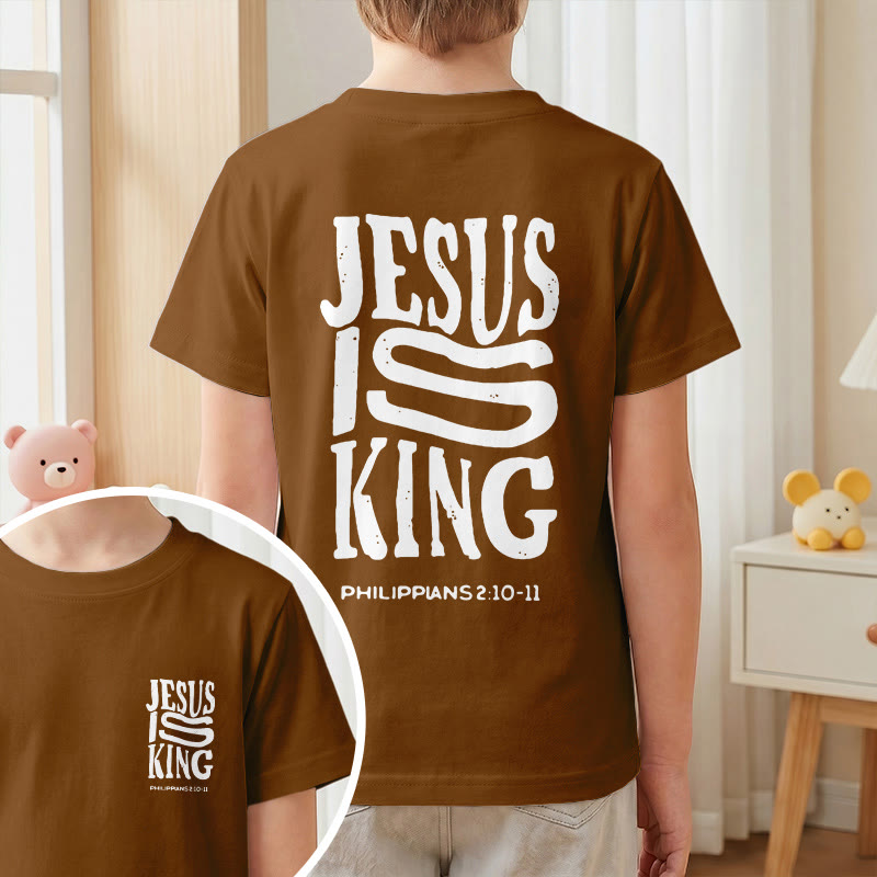 Christianartworkshop "Jesus Is King" Philippians 2:10-11 Distressed Bold Font Front Back Print Kids Short Sleeve T-Shirt - image 19
