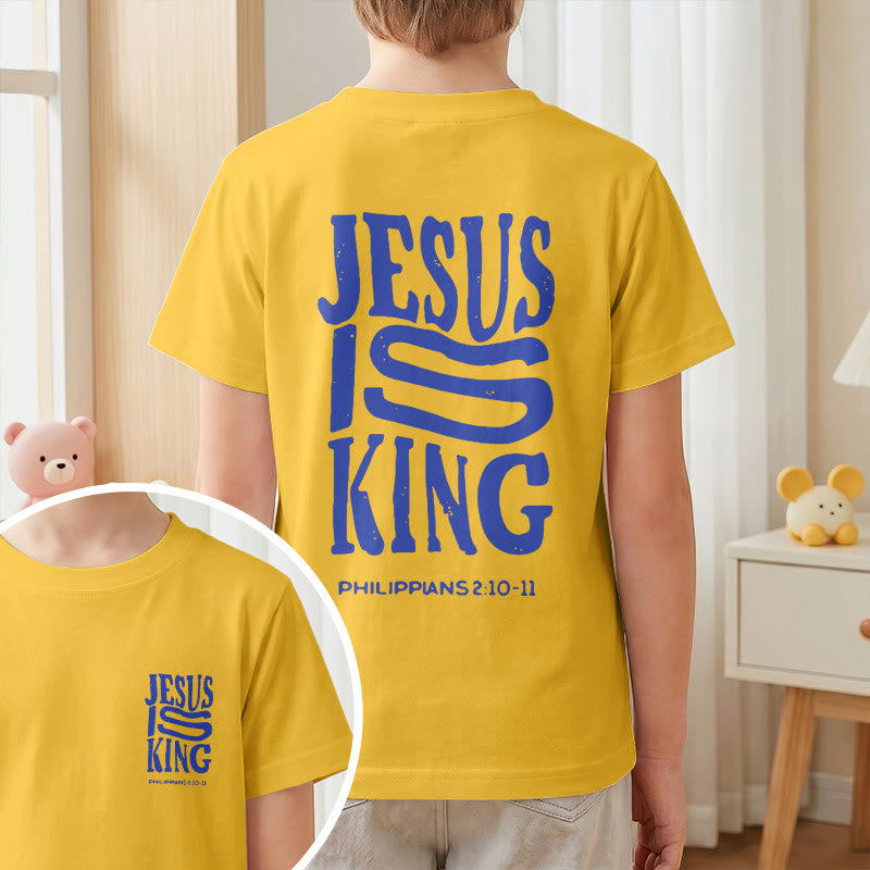 Christianartworkshop "Jesus Is King" Philippians 2:10-11 Distressed Bold Font Front Back Print Kids Short Sleeve T-Shirt - image 28