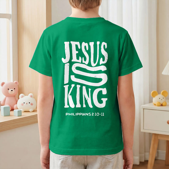 Christianartworkshop "Jesus Is King" Philippians 2:10-11 Distressed Bold Font Front Back Print Kids Short Sleeve T-Shirt - image 79