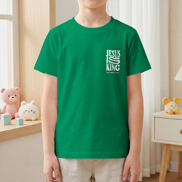 Christianartworkshop "Jesus Is King" Philippians 2:10-11 Distressed Bold Font Front Back Print Kids Short Sleeve T-Shirt - image 76