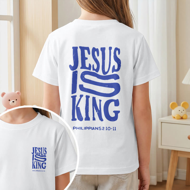 Christianartworkshop "Jesus Is King" Philippians 2:10-11 Distressed Bold Font Front Back Print Kids Short Sleeve T-Shirt - image 11