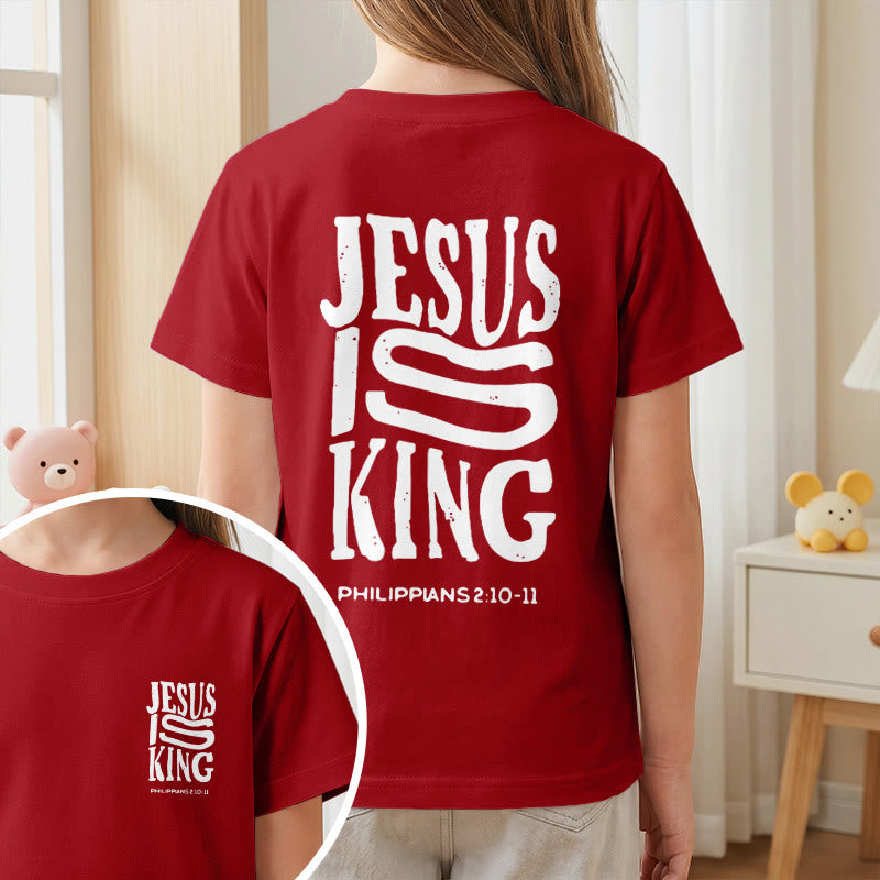 Christianartworkshop "Jesus Is King" Philippians 2:10-11 Distressed Bold Font Front Back Print Kids Short Sleeve T-Shirt - image 56