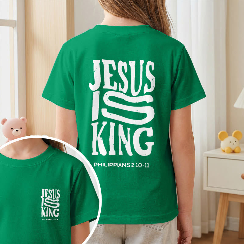 Christianartworkshop "Jesus Is King" Philippians 2:10-11 Distressed Bold Font Front Back Print Kids Short Sleeve T-Shirt - image 74