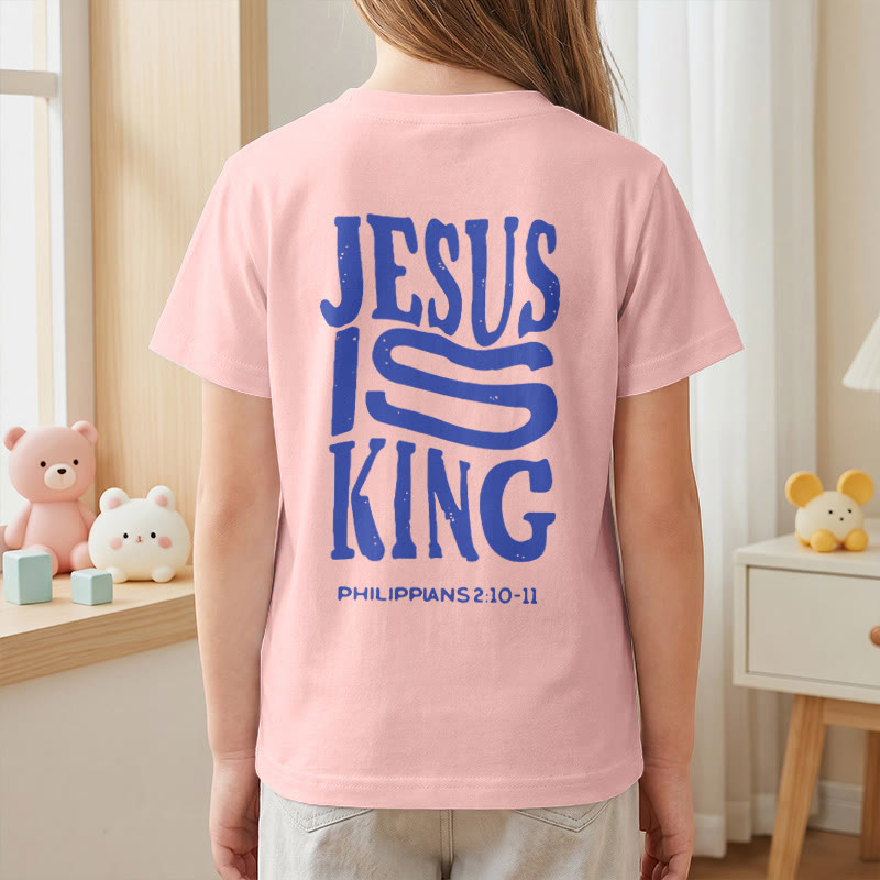 Christianartworkshop "Jesus Is King" Philippians 2:10-11 Distressed Bold Font Front Back Print Kids Short Sleeve T-Shirt - image 71