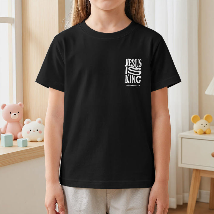 Christianartworkshop "Jesus Is King" Philippians 2:10-11 Distressed Bold Font Front Back Print Kids Short Sleeve T-Shirt - image 41