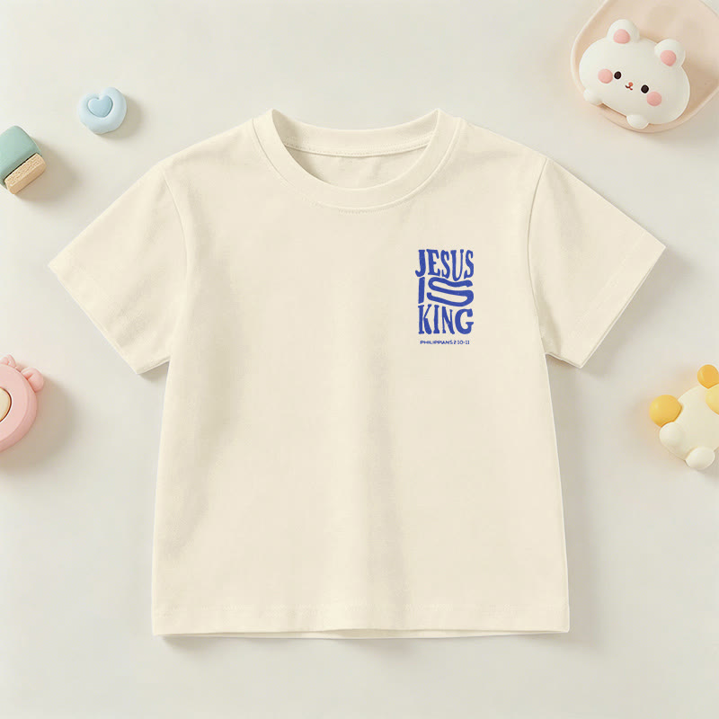 Christianartworkshop "Jesus Is King" Philippians 2:10-11 Distressed Bold Font Front Back Print Kids Short Sleeve T-Shirt - image 3