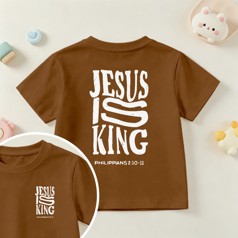 Christianartworkshop "Jesus Is King" Philippians 2:10-11 Distressed Bold Font Front Back Print Kids Short Sleeve T-Shirt - Brown - US/UK/AU 14, EU170 - image 18