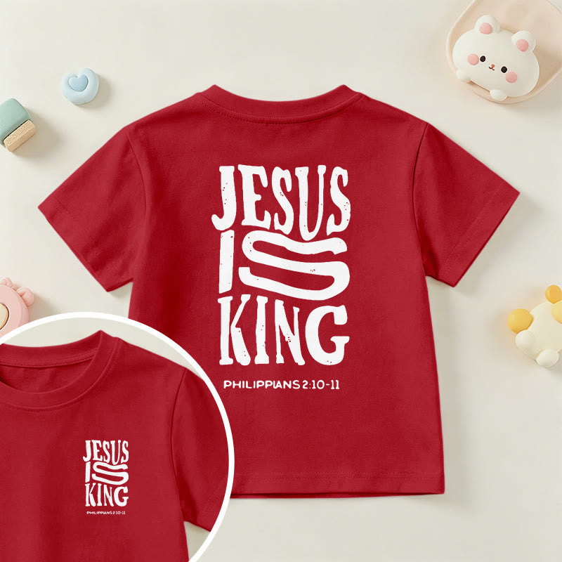 Christianartworkshop "Jesus Is King" Philippians 2:10-11 Distressed Bold Font Front Back Print Kids Short Sleeve T-Shirt - Red - US/UK/AU 14, EU170 - image 54