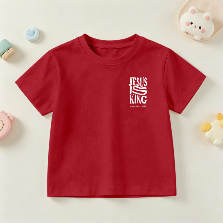 Christianartworkshop "Jesus Is King" Philippians 2:10-11 Distressed Bold Font Front Back Print Kids Short Sleeve T-Shirt - image 57