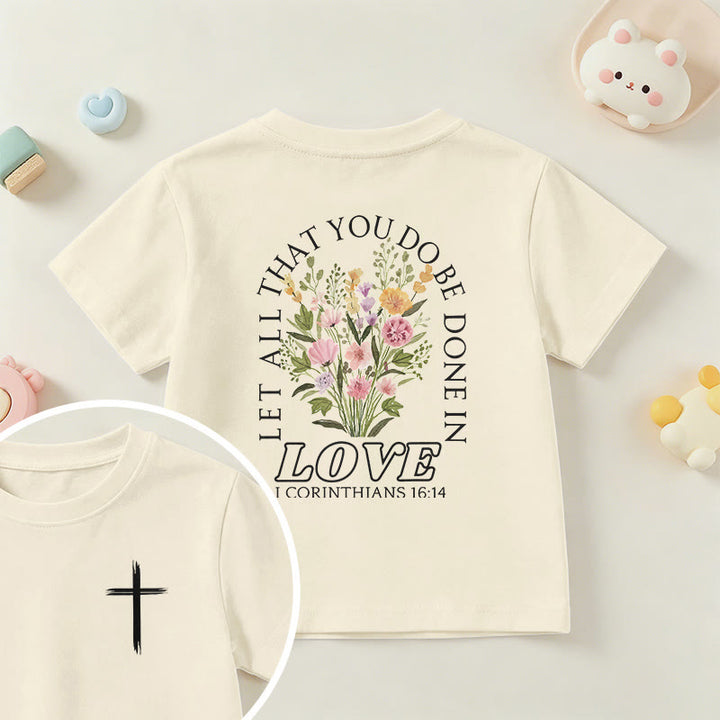 Christianartworkshop Classic "Let All You Do Be Done In Love" Floral Frame Faith Kids Short Sleeve T-Shirt - Beige - US/UK/AU 14, EU170 - image 9