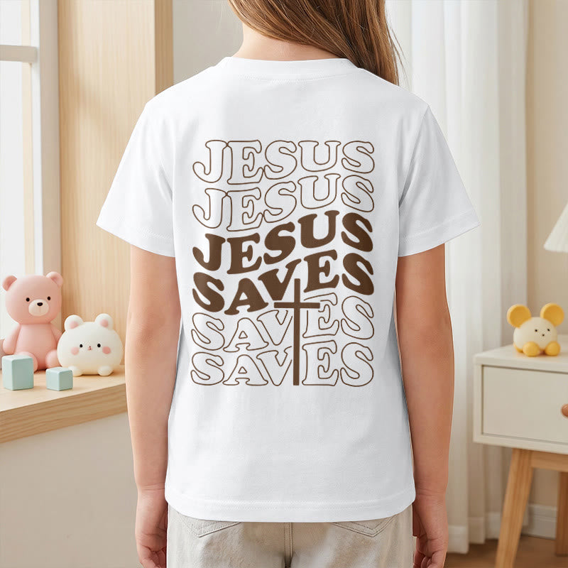 Christianartworkshop Classic "Jesus Saves" Stack Bubble Typography Cross Kids Faith Short Sleeve T-Shirt - image 8