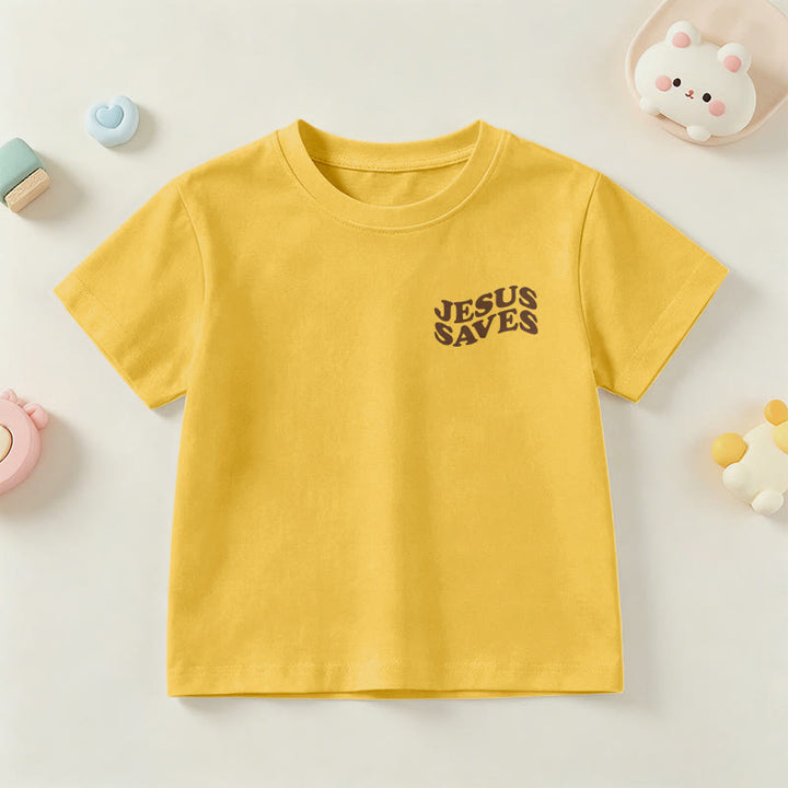 Christianartworkshop Classic "Jesus Saves" Stack Bubble Typography Cross Kids Faith Short Sleeve T-Shirt - image 30