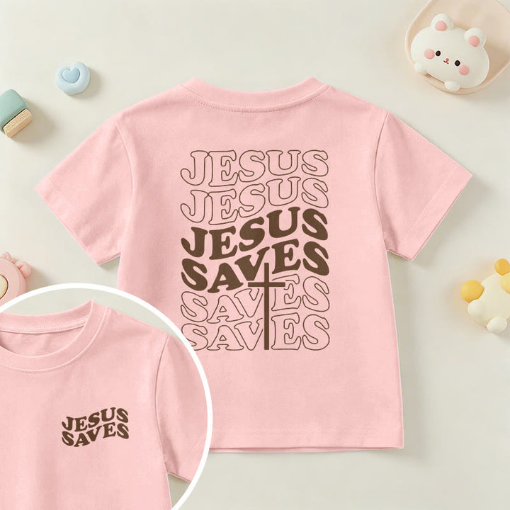 Christianartworkshop Classic "Jesus Saves" Stack Bubble Typography Cross Kids Faith Short Sleeve T-Shirt - Pink - US/UK/AU 14, EU170 - image 63