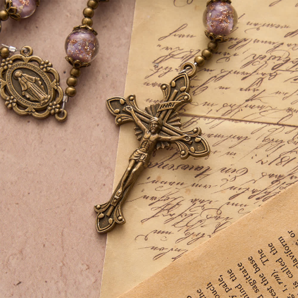 Christianartworkshop Lavender Shimmer Bead Catholic Rosary with Our Lady Medal & Crucifix - image 6