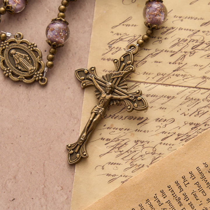 Christianartworkshop Lavender Shimmer Bead Catholic Rosary with Our Lady Medal & Crucifix - image 6