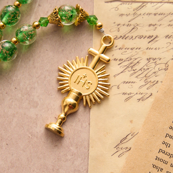 Christianartworkshop Emerald Glimmer St.Jude Rosary Honoring Saint Jude & Holy Eucharist - image 5