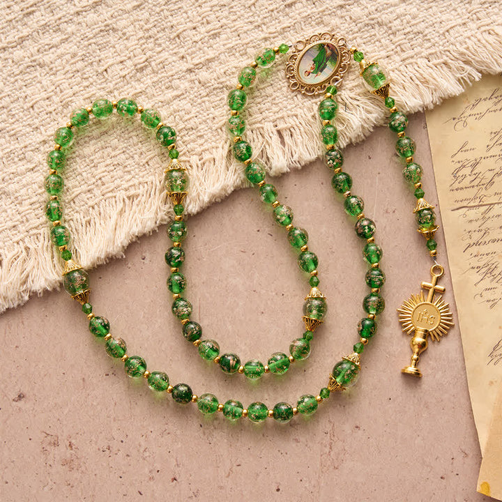 Christianartworkshop Emerald Glimmer St.Jude Rosary Honoring Saint Jude & Holy Eucharist - image 3