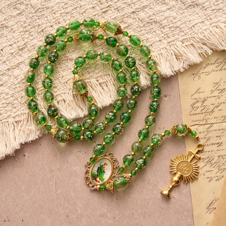 Christianartworkshop Emerald Glimmer St.Jude Rosary Honoring Saint Jude & Holy Eucharist - St. Jude & Holy Eucharist - image 0