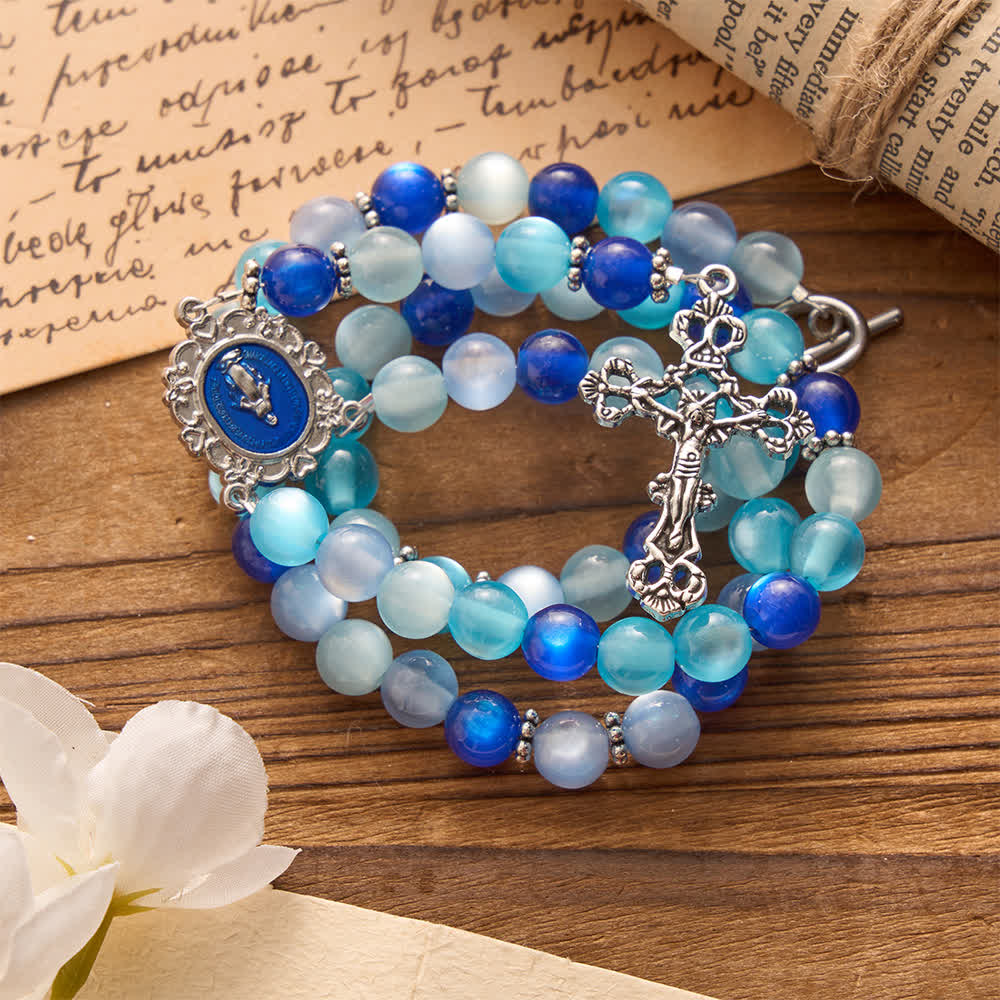 Christianartworkshop Tri-Color Blue Frosted Bead Our Lady Rosary Necklace with OT Clasp: Daily Wear Devotion - image 4