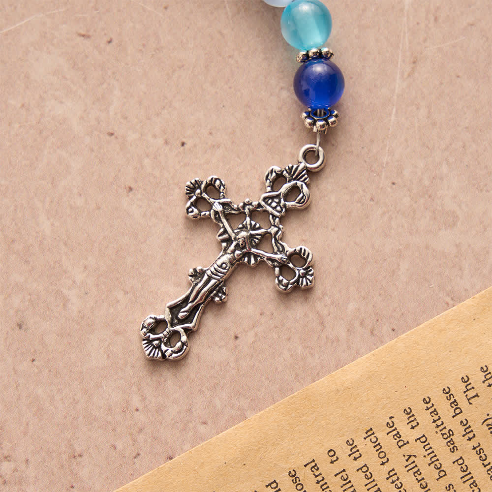 Christianartworkshop Tri-Color Blue Frosted Bead Our Lady Rosary Necklace with OT Clasp: Daily Wear Devotion - image 8