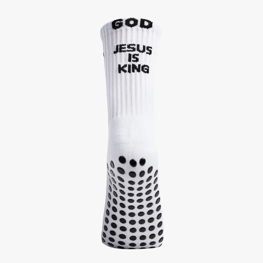 Christianartworkshop Inspirational Jesus Is King Text Anti-Slip Training Athletic Socks - image 5
