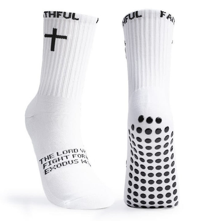 Christianartworkshop Front Cross Foot Scripture Text Faith-Themed Athletic Crew Socks - image 1