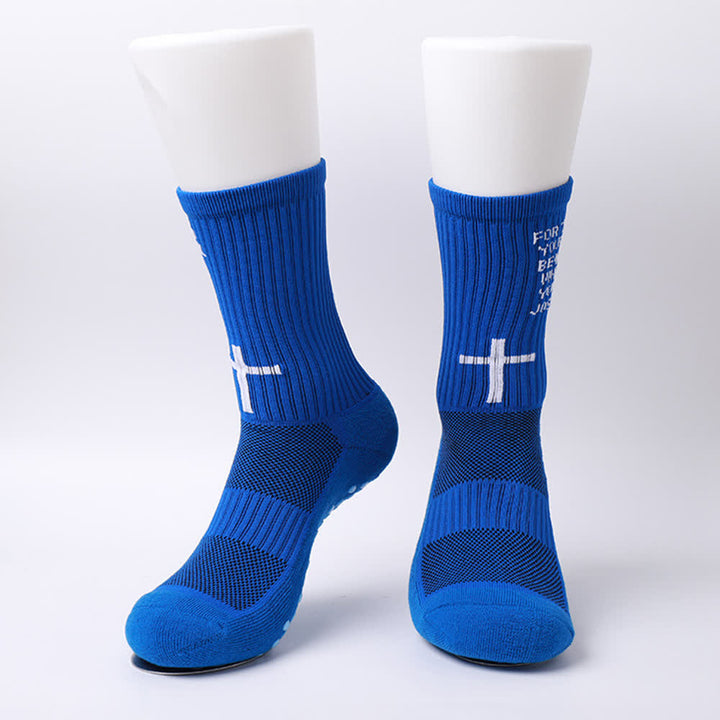 Christianartworkshop Joshua Scripture Side Letter & Cross Knit Crew Sports Socks - image 15