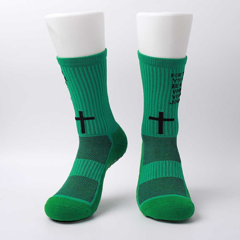 Christianartworkshop Joshua Scripture Side Letter & Cross Knit Crew Sports Socks - image 17