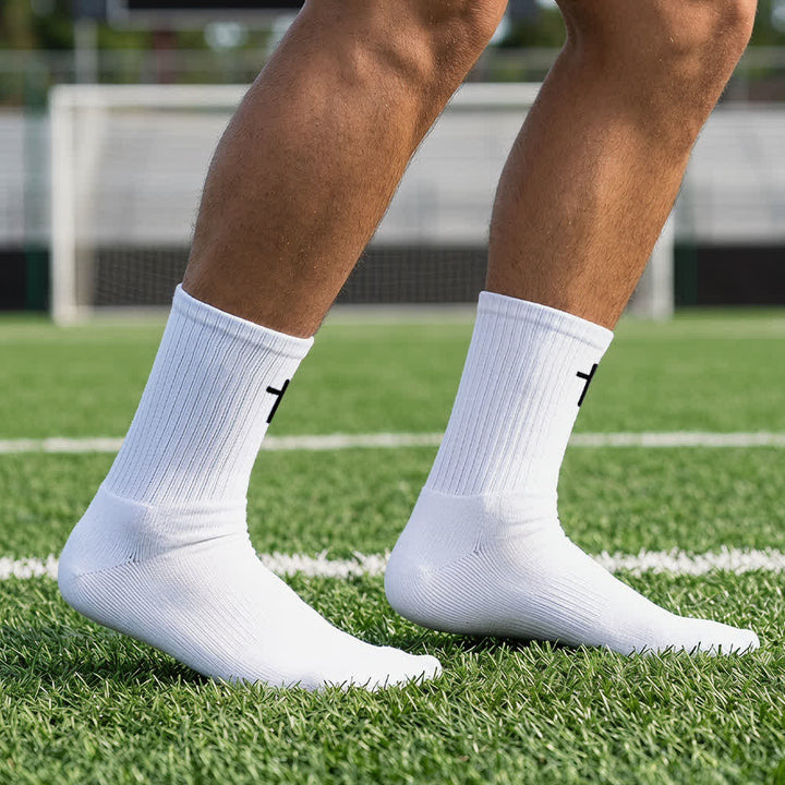 Christianartworkshop Solid Tone Single Cross Embroidery Relax Fit Daily Athletic Socks - White - 10 Pairs - image 3