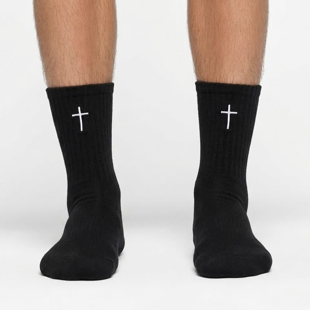 Christianartworkshop Solid Tone Single Cross Embroidery Relax Fit Daily Athletic Socks - image 2