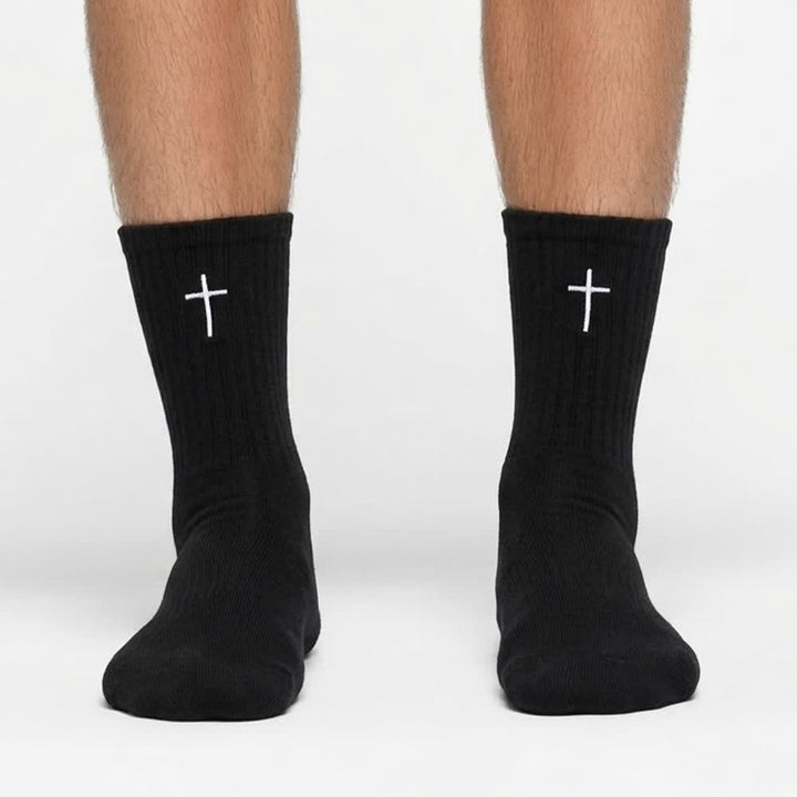 Christianartworkshop Solid Tone Single Cross Embroidery Relax Fit Daily Athletic Socks - image 2