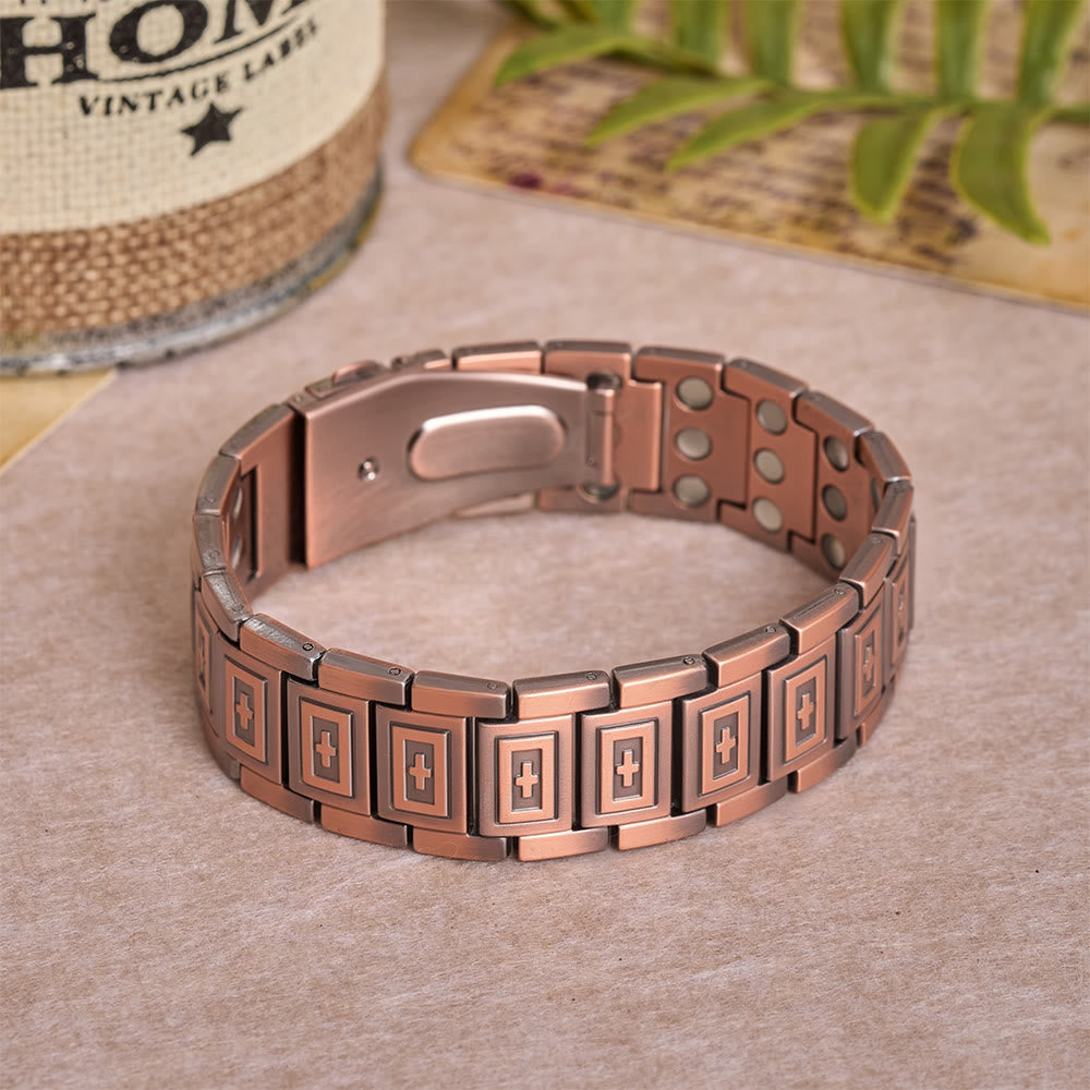 Christianartworkshop Watch-Band Style Link Bracelet with Recessed Embossed Cross on Each Rectangular Link - image 2