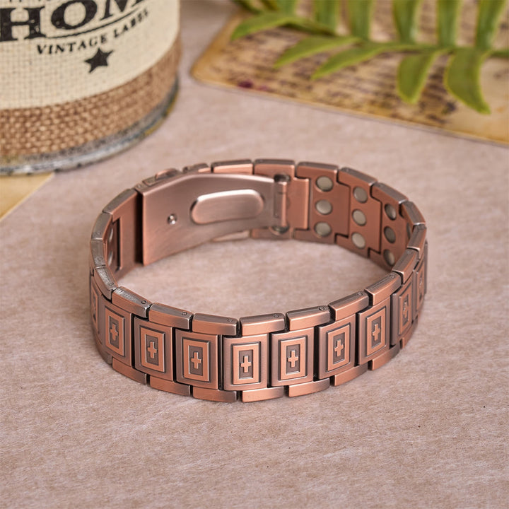 Christianartworkshop Watch-Band Style Link Bracelet with Recessed Embossed Cross on Each Rectangular Link - image 2