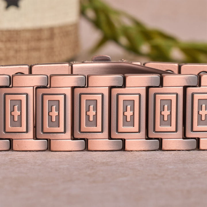 Christianartworkshop Watch-Band Style Link Bracelet with Recessed Embossed Cross on Each Rectangular Link - image 3