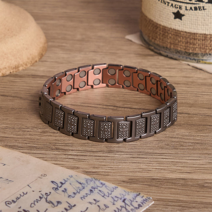 Christianartworkshop Rectangular Solid Link Bracelet with Bubble Bead Framed Cross Engraving & Foldable Adjustable Clasp - image 6