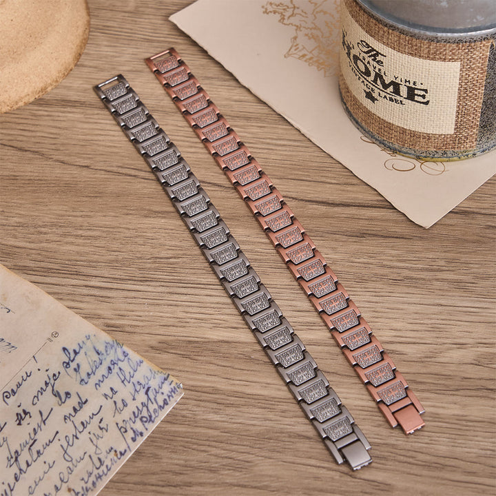 Christianartworkshop Rectangular Solid Link Bracelet with Bubble Bead Framed Cross Engraving & Foldable Adjustable Clasp - image 2