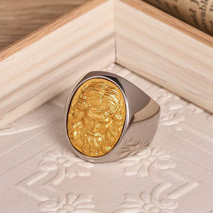 Christianartworkshop Two-Tone Bezel Oval Embossed Sacred Portrait Signet Ring: A Symbol of Gentle Heavenly Grace & Blessed Safeguard - image 12