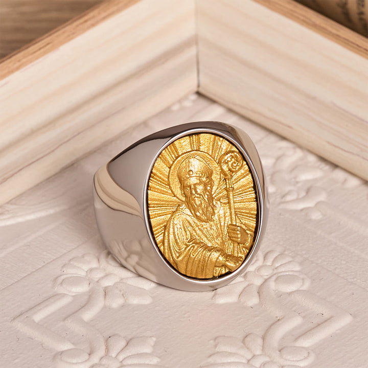Christianartworkshop Two-Tone Bezel Oval Embossed Sacred Portrait Signet Ring: A Symbol of Gentle Heavenly Grace & Blessed Safeguard - image 14