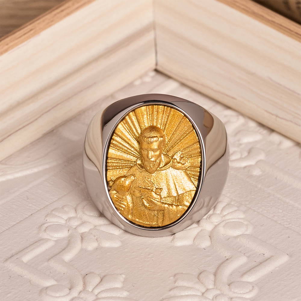 Christianartworkshop Two-Tone Bezel Oval Embossed Sacred Portrait Signet Ring: A Symbol of Gentle Heavenly Grace & Blessed Safeguard - H - US 13 - image 22