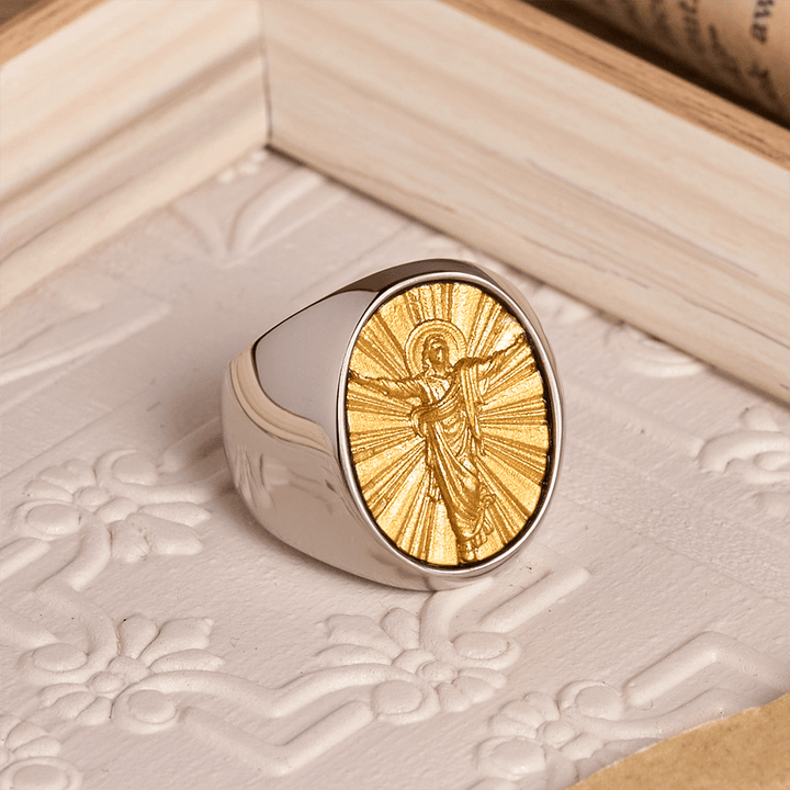 Christianartworkshop Two-Tone Bezel Oval Embossed Sacred Portrait Signet Ring: A Symbol of Gentle Heavenly Grace & Blessed Safeguard - image 20