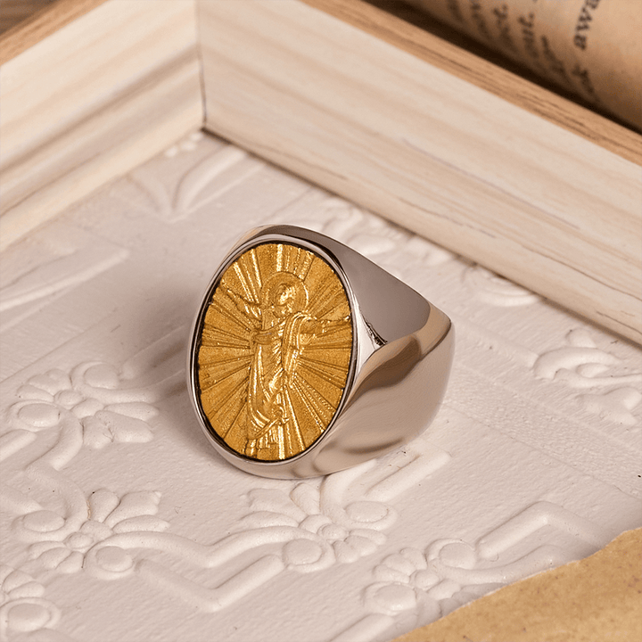 Christianartworkshop Two-Tone Bezel Oval Embossed Sacred Portrait Signet Ring: A Symbol of Gentle Heavenly Grace & Blessed Safeguard - image 21
