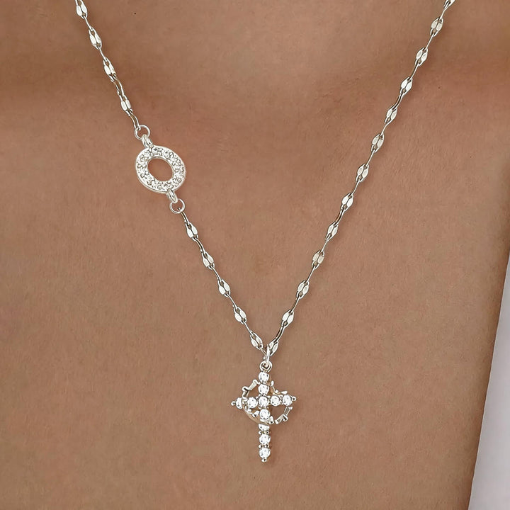 Christianartworkshop Golden & Silver-Tone Personalized A-Z Initial Crown Cross Necklace: Custom Sacred Faith Monogram Pendant Jewelry - O - Silver - image 44