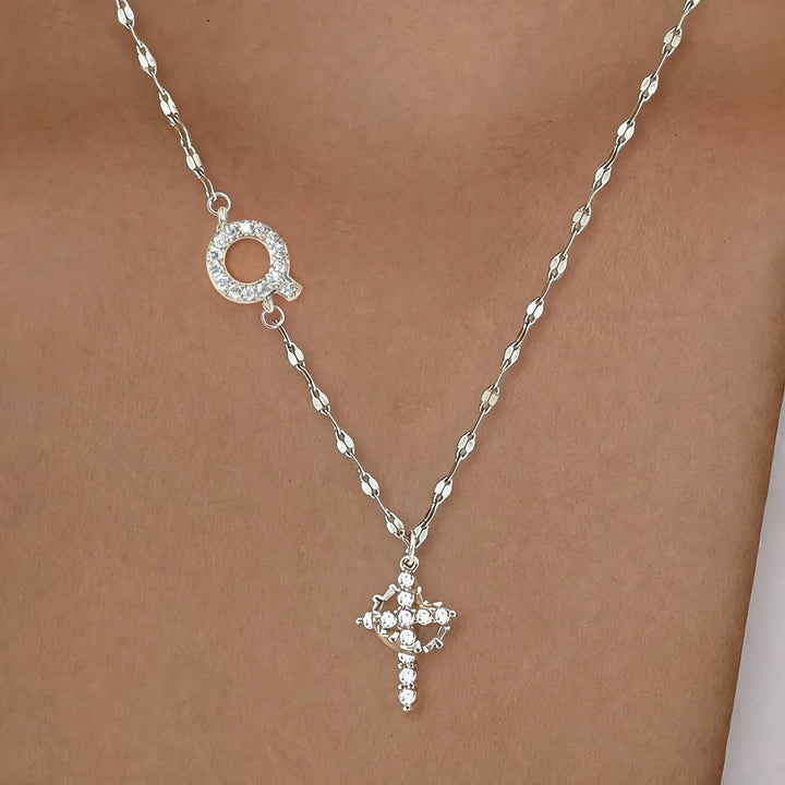 Christianartworkshop Golden & Silver-Tone Personalized A-Z Initial Crown Cross Necklace: Custom Sacred Faith Monogram Pendant Jewelry - Q - Silver - image 46